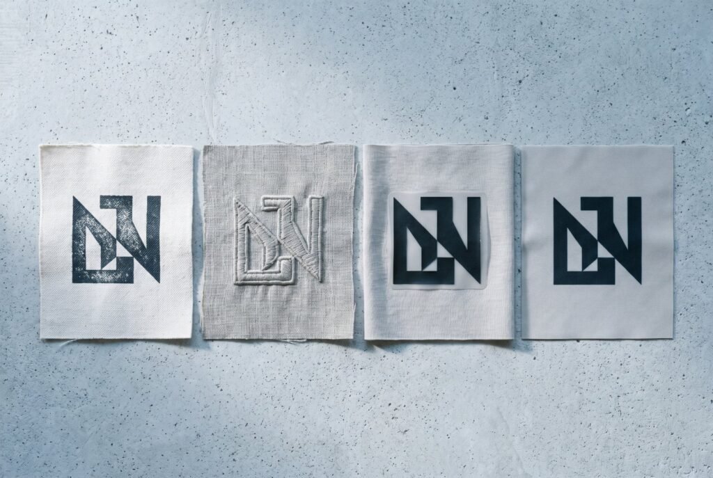 Screen print, embroidery, DTF and sublimation decoration samples compared side by side